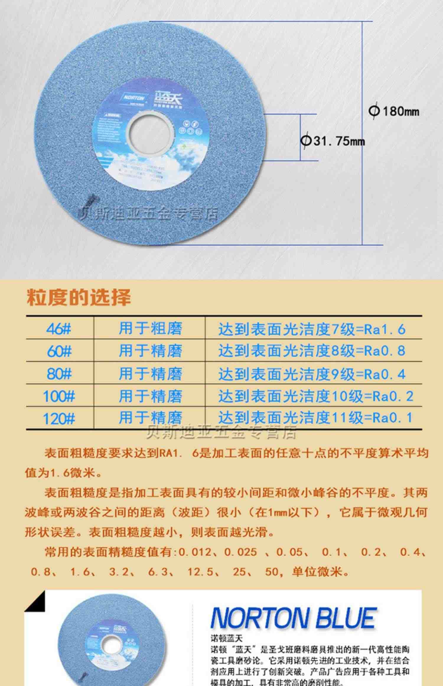 诺顿砂轮蓝天618平面小磨床手摇砂轮片工艺磨砂轮31.75白刚玉沙轮