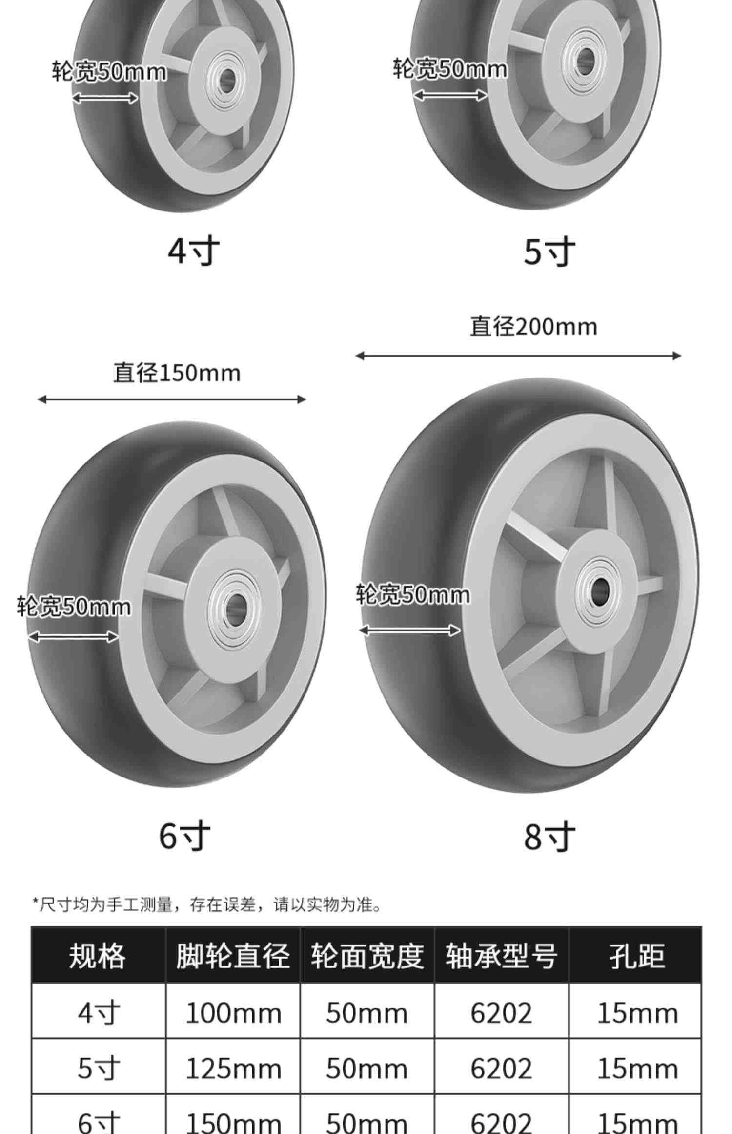6寸万向轮轮子橡胶静音脚轮平板手推车拉车拖车滑轮重型单轮大全