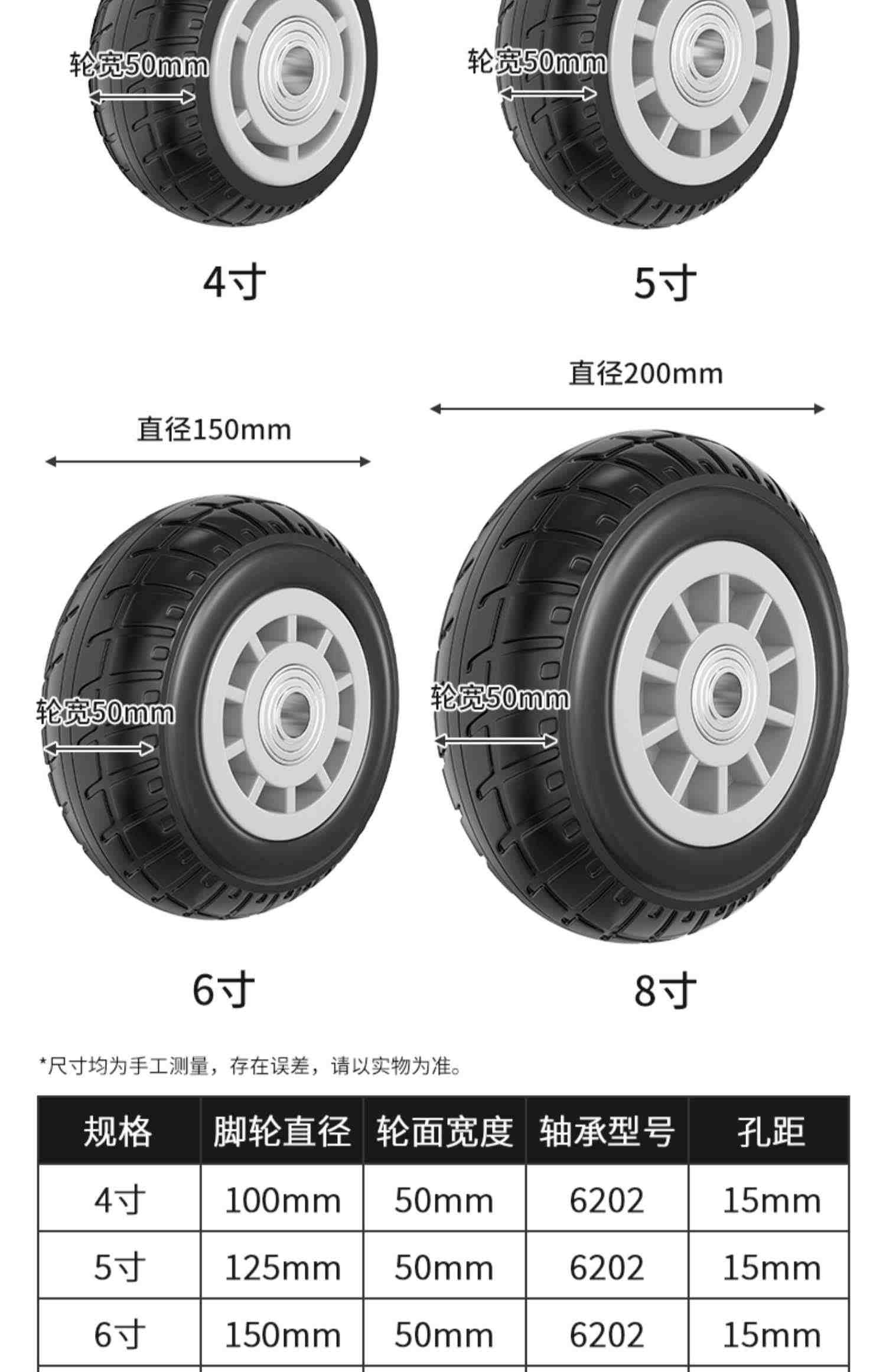 6寸万向轮轮子橡胶静音脚轮平板手推车拉车拖车滑轮重型单轮大全