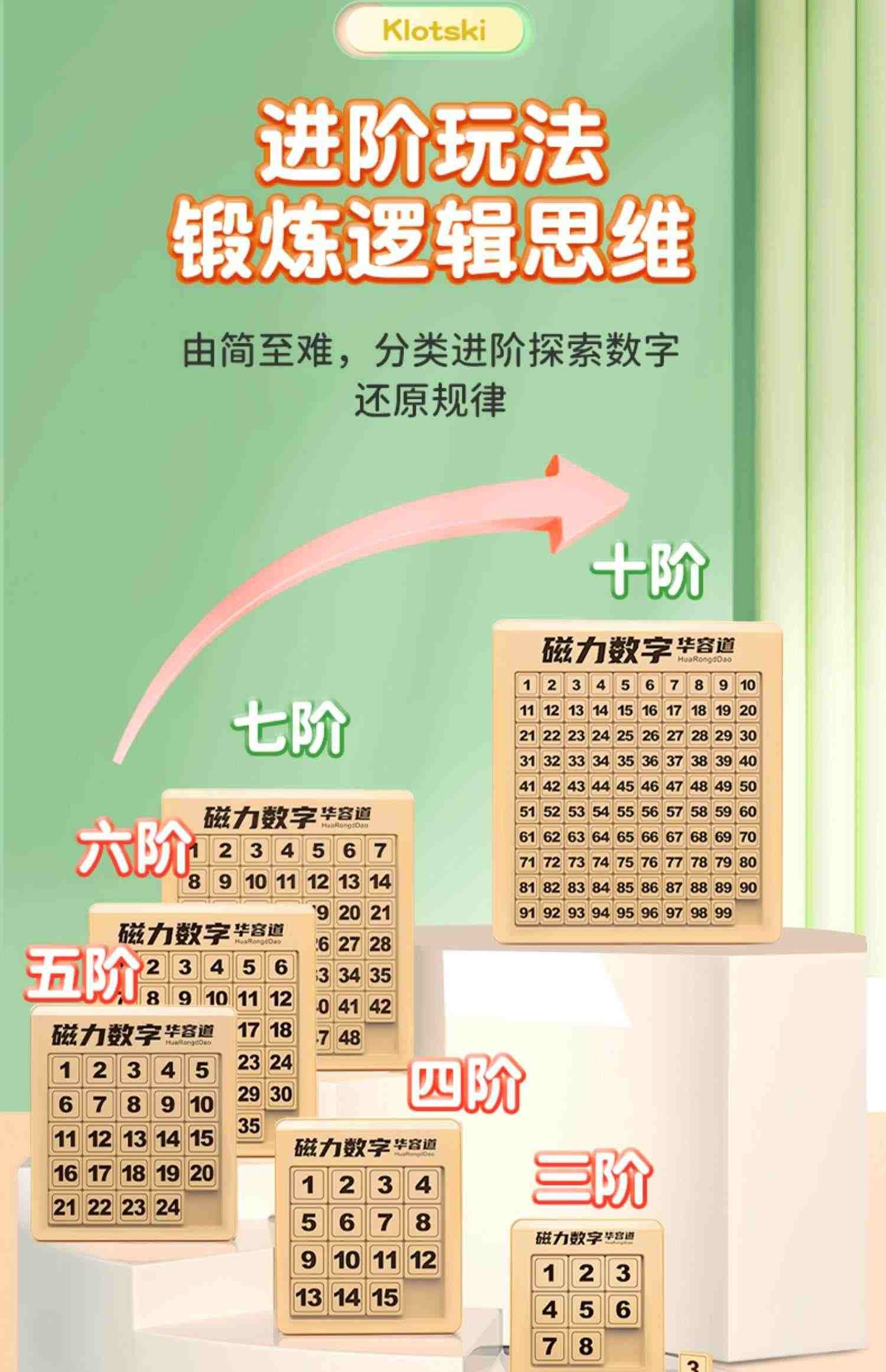 数字华容道滑动拼图板磁力版三国小学生数学独儿童益智玩具3到6岁