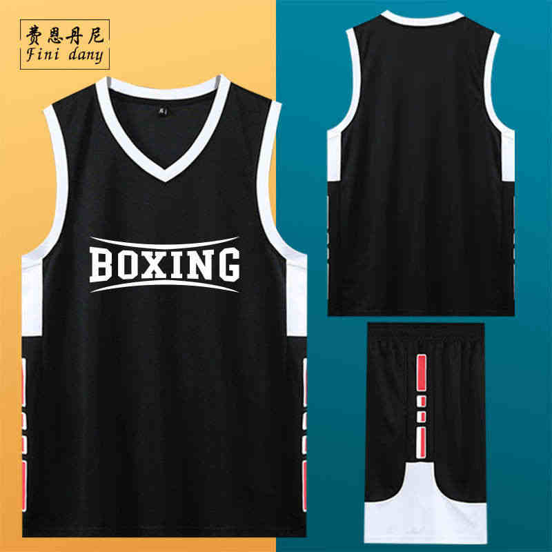 自由搏击散打拳击BOXING训练篮球服套装男健身运动服套装LOGO定制...