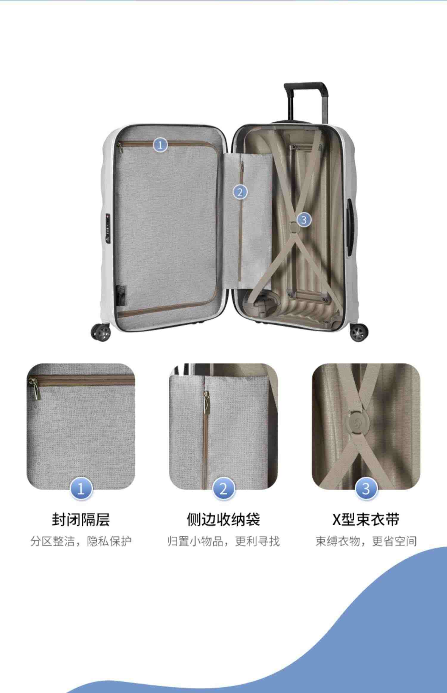 Samsonite新秀丽万向轮拉杆箱贝壳箱CS2密码旅行箱V22 【菜鸟仓】