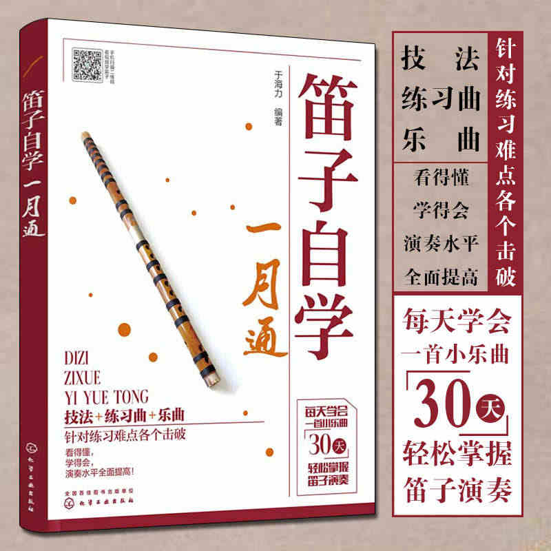 现货笛子教程书 笛子自学一月通 竹笛初学入门书笛子演奏基本技法 竹笛吹...