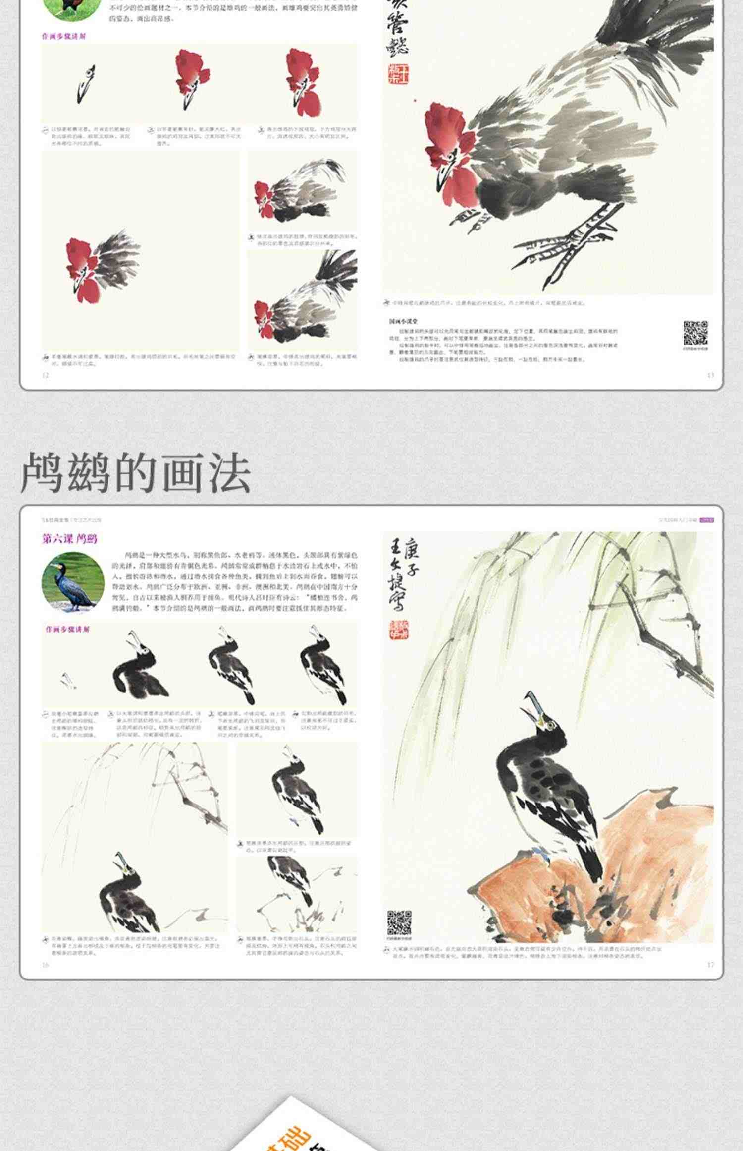 少儿国画入门基础（4册全套）花鸟蔬果动物鱼虫篇幼儿童初学画画实用临摹教材写意美术课件教程书籍起步 杨建飞