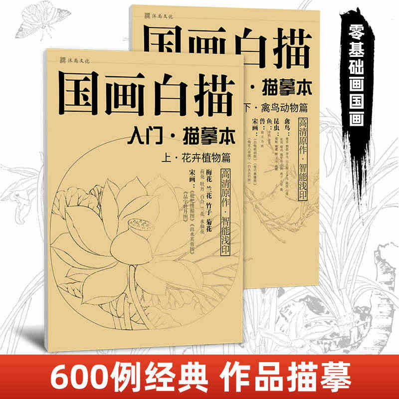 国画白描入门描摹本2册 工笔画水墨花卉中国底稿套装零基础入门书临摹套自...