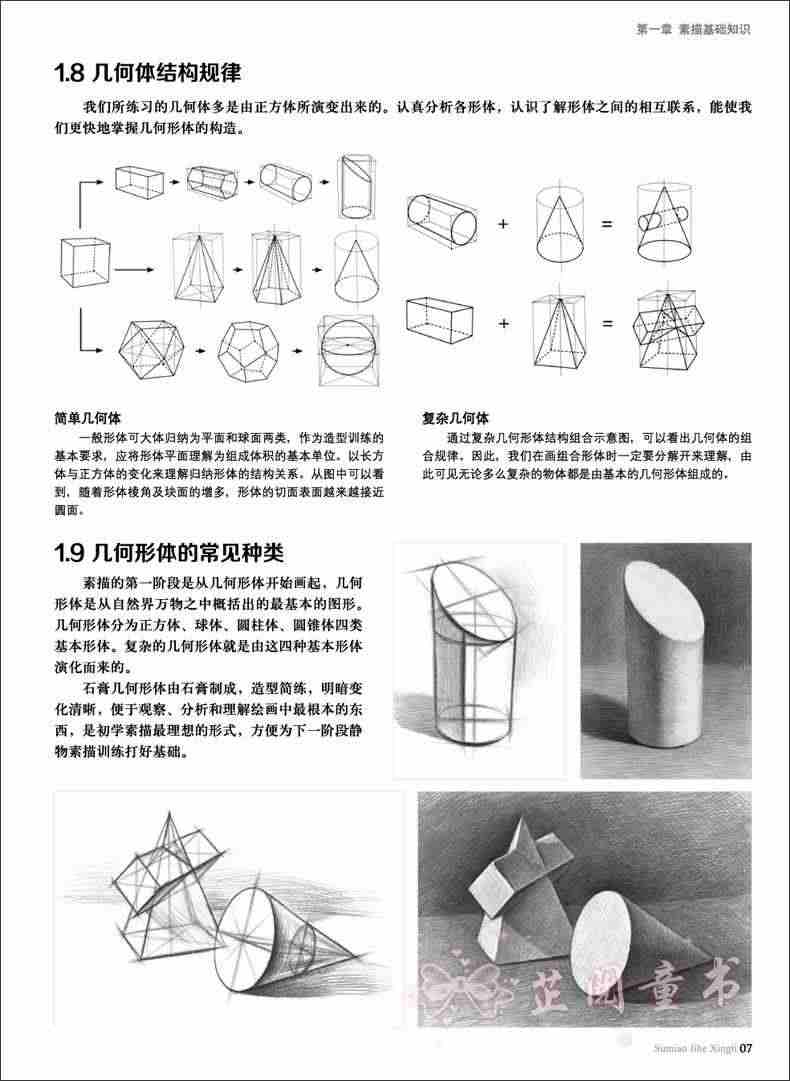 零基础素描几何形体 从基础到精通 紧扣教学主题 素描单体组合石膏几何形体从结构到明暗 素描基础教程书 美术基础学画画临摹范本