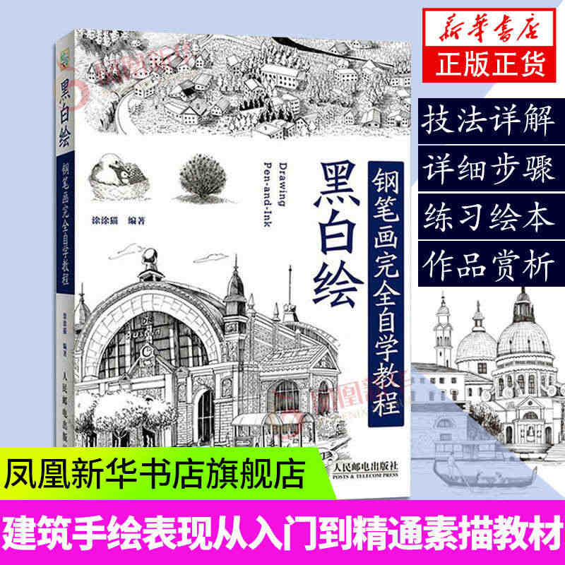 黑白绘 钢笔画技法完全自学教程 钢笔画入门画画自学绘画书籍手绘速写书初...