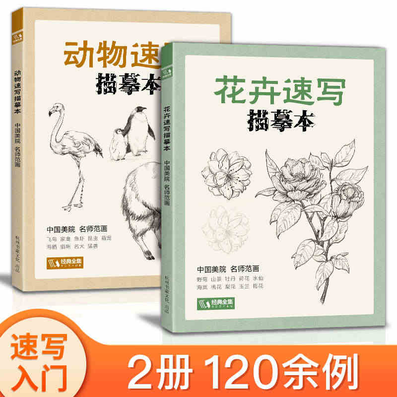 经典全集 花卉动物速写描摹本 零基础画画入门新手自学教程书籍线描花卉临...