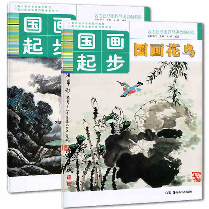 2册  国画起步系列 国画花鸟+国画山水 基础美术技法正规系统训练 初...