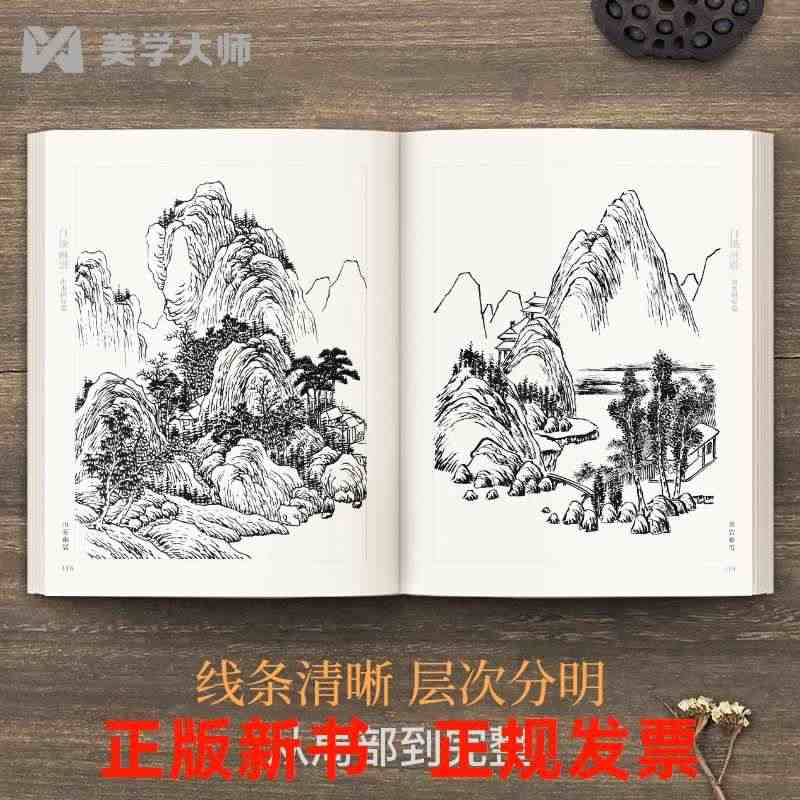 中国画白描入门篇白描画谱 线描山水树石篇中国工笔技法画册集书籍入门初自...