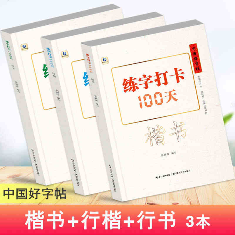 3本中国好字帖练字打卡100天楷书行楷行书自学教程中小学生初学者正楷速...