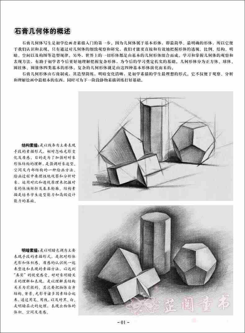 素描基础教程第1册从结构到明暗石膏几何体 高考艺考铅笔画手绘素描入门自学零基础绘画 画画本教程书临摹速写美术素描书结构素描