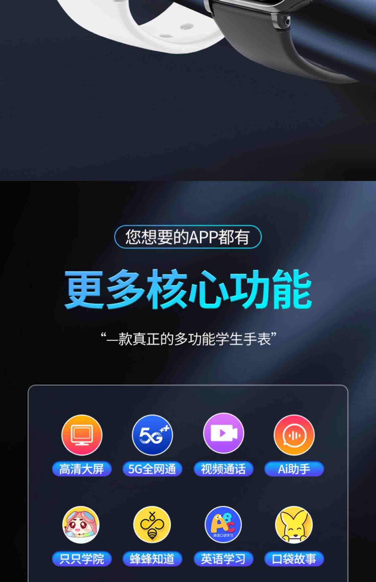 【官方正品】儿童智能电话手表5G全网通多功能防水gps定位可下载app插卡视频男童女孩小学生初中高中生