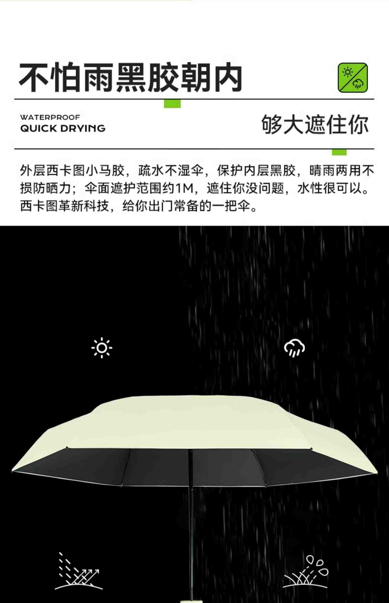 cikatu西卡图口袋六折卡片防晒防紫外线小巧便携遮阳伞晴雨两用伞