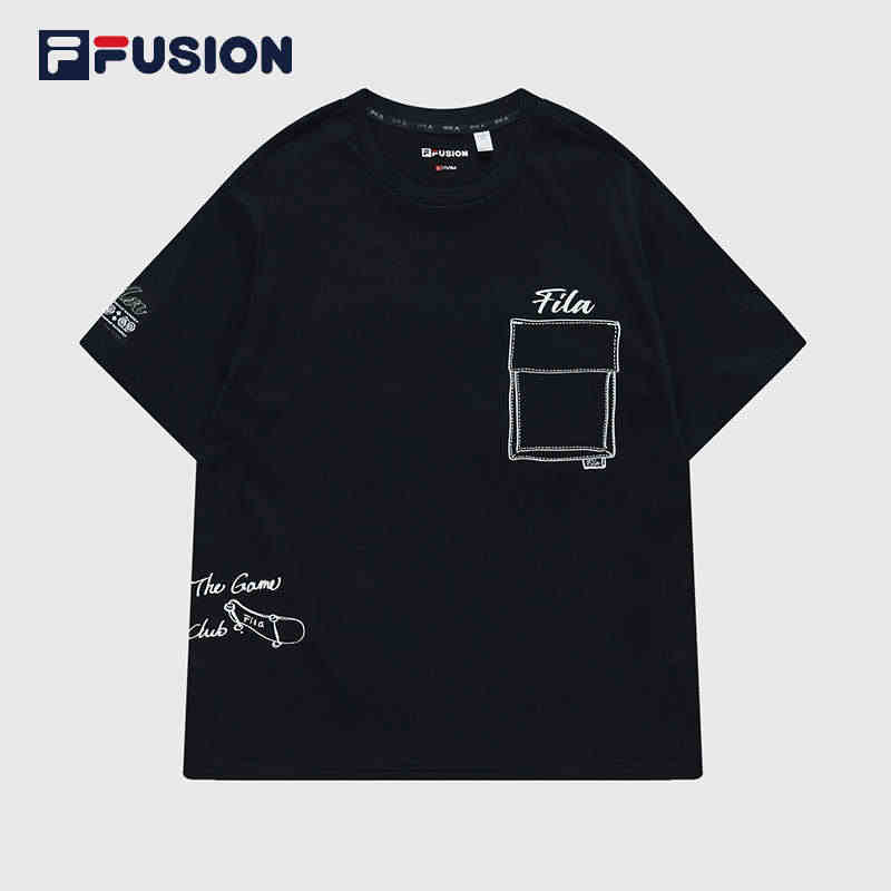 FILA FUSION斐乐潮牌男短袖T恤2023夏季新款口袋印花半袖休...