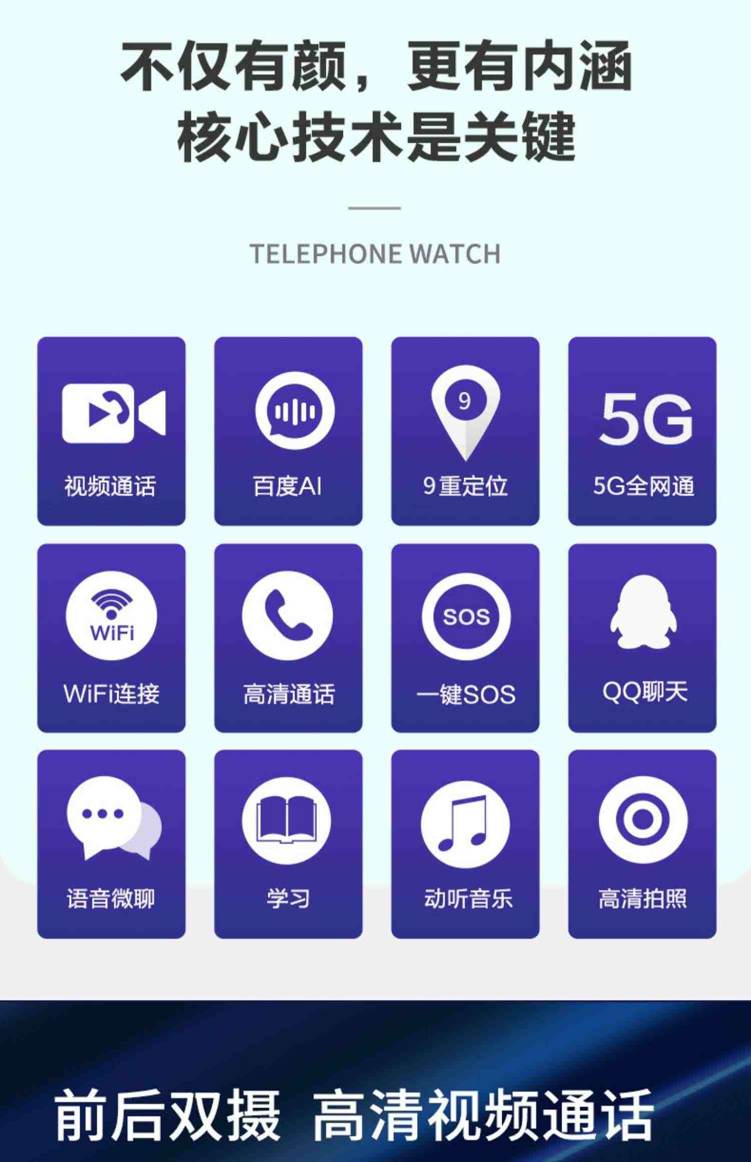 【官方正品】儿童智能电话手表5G全网通电信多功能防水gps定位电子插卡男女孩初高中生小学生专用青少年