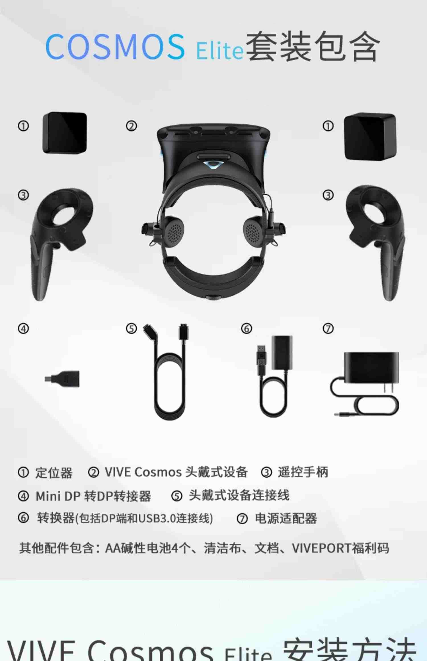 【北京1小时送达】HTC VIVE Cosmos精英版套装 智能眼镜VR设备PCVR体感3D游戏机Steam游戏PC