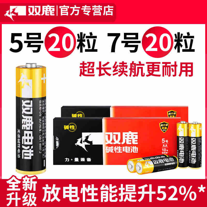 双鹿碱性电池密码锁指纹锁电池5号20粒/7号20节五号儿童玩具鼠标空调...