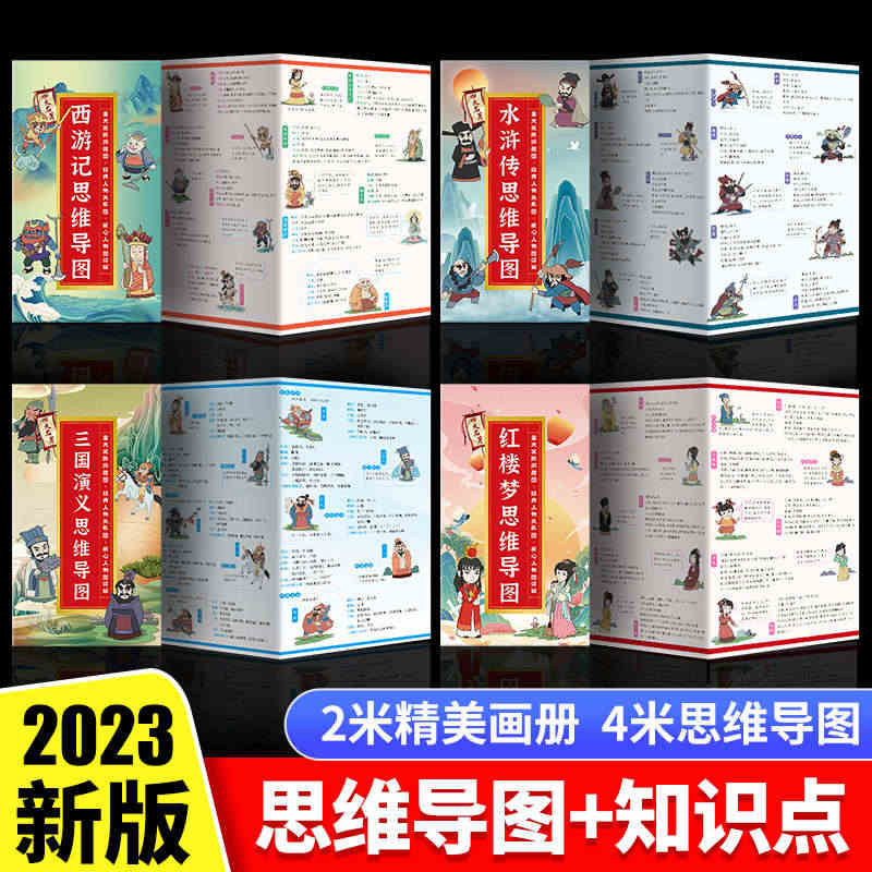 2023版四大名著思维导图画册精美图解中小学生阅读西游记取经路线图 红...