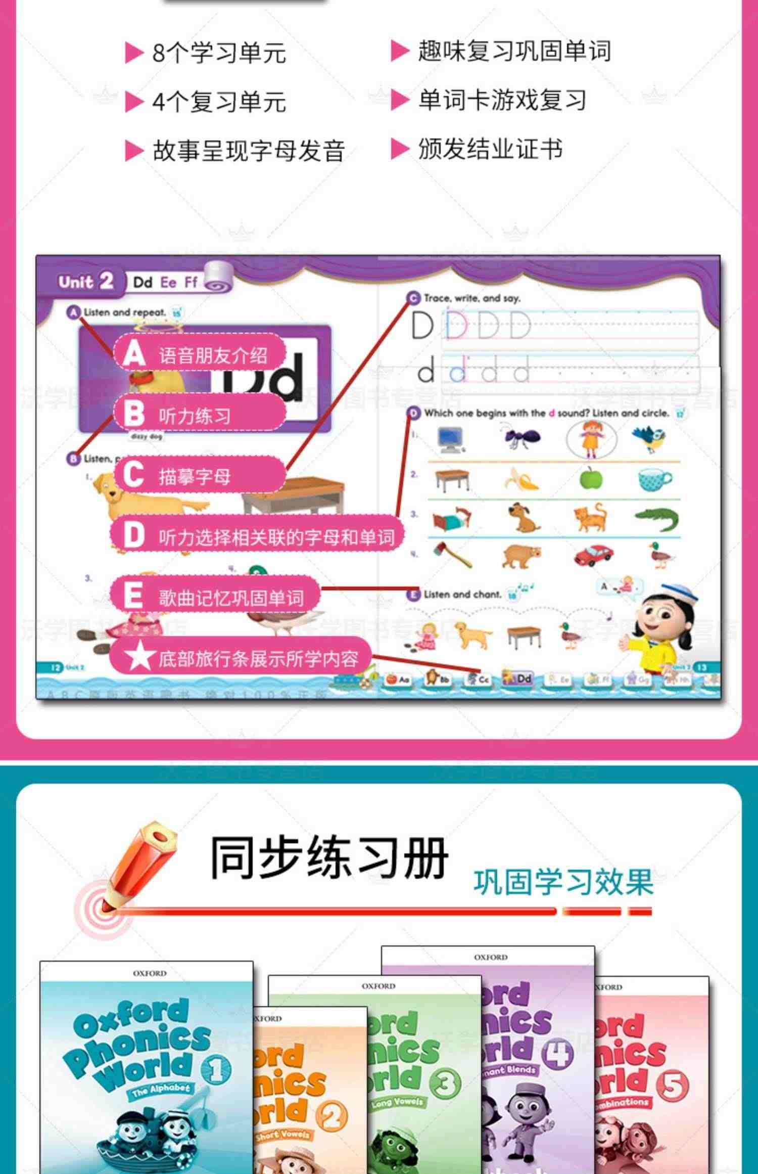 新版牛津少儿英语自然拼读世界Oxford Phonics World 1/2/3/4/5级别 学生书+练习册+APP激活码oxfordphonicsworld原版进口教材