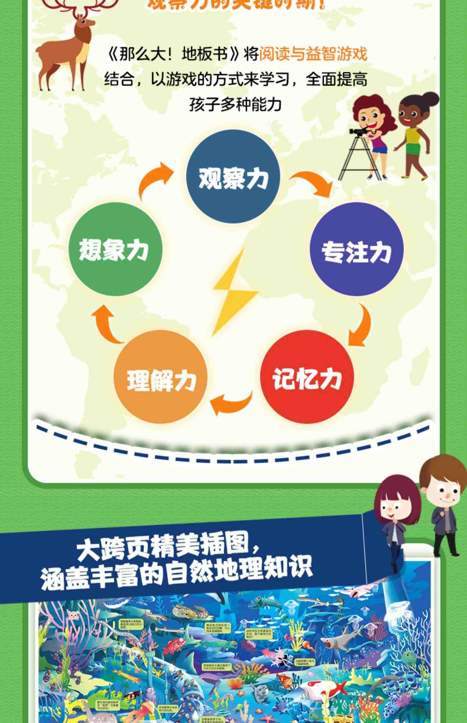 那么大地板书 奇妙的自然+神奇的海洋 儿童这么大的地板书专注力训练幼儿3-6岁绘本早教书籍孩子注意观察力益智宝宝绘本