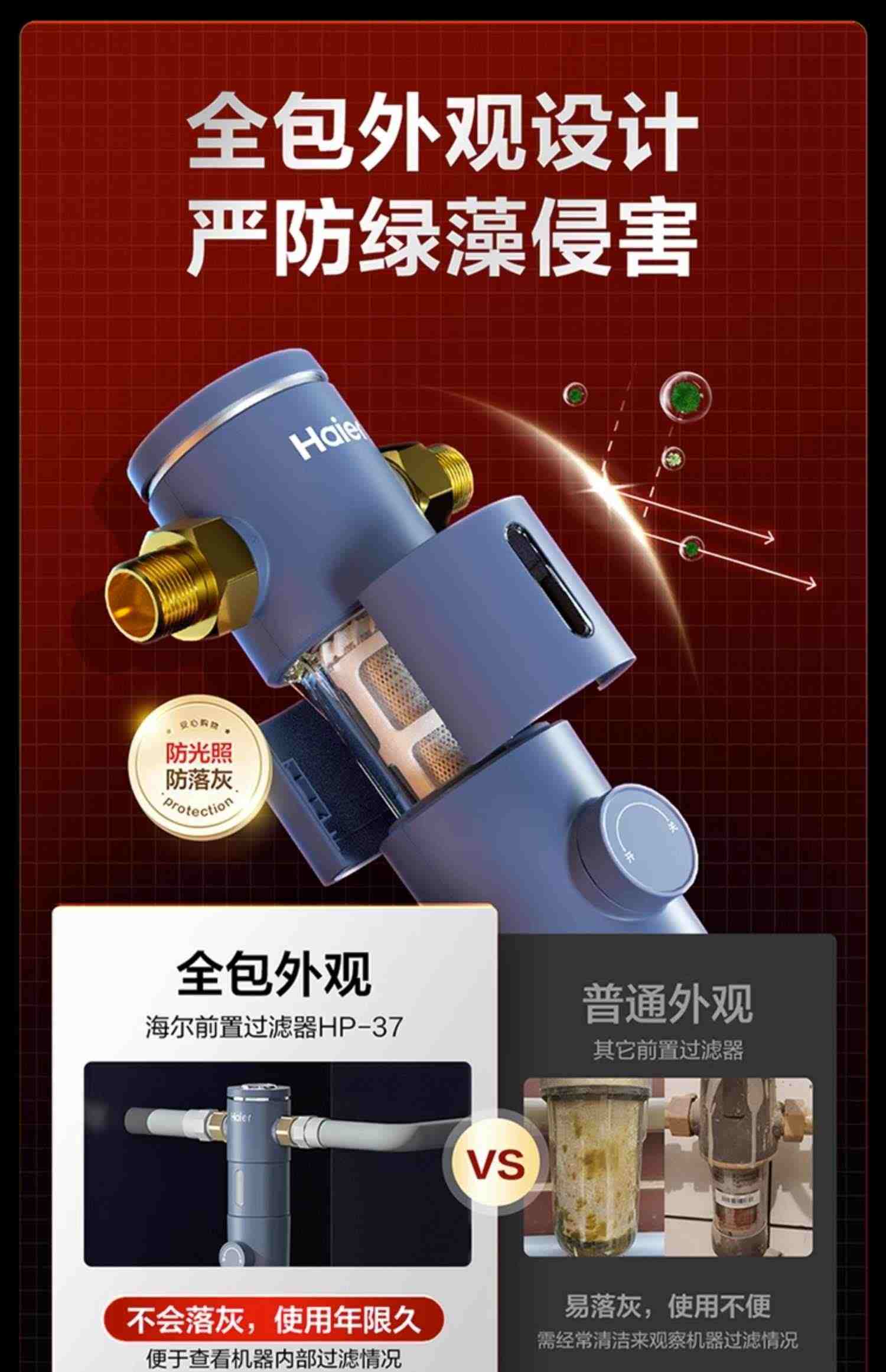 海尔前置过滤器水路保护反冲洗净水器家用全屋自来水滤水器HP-37