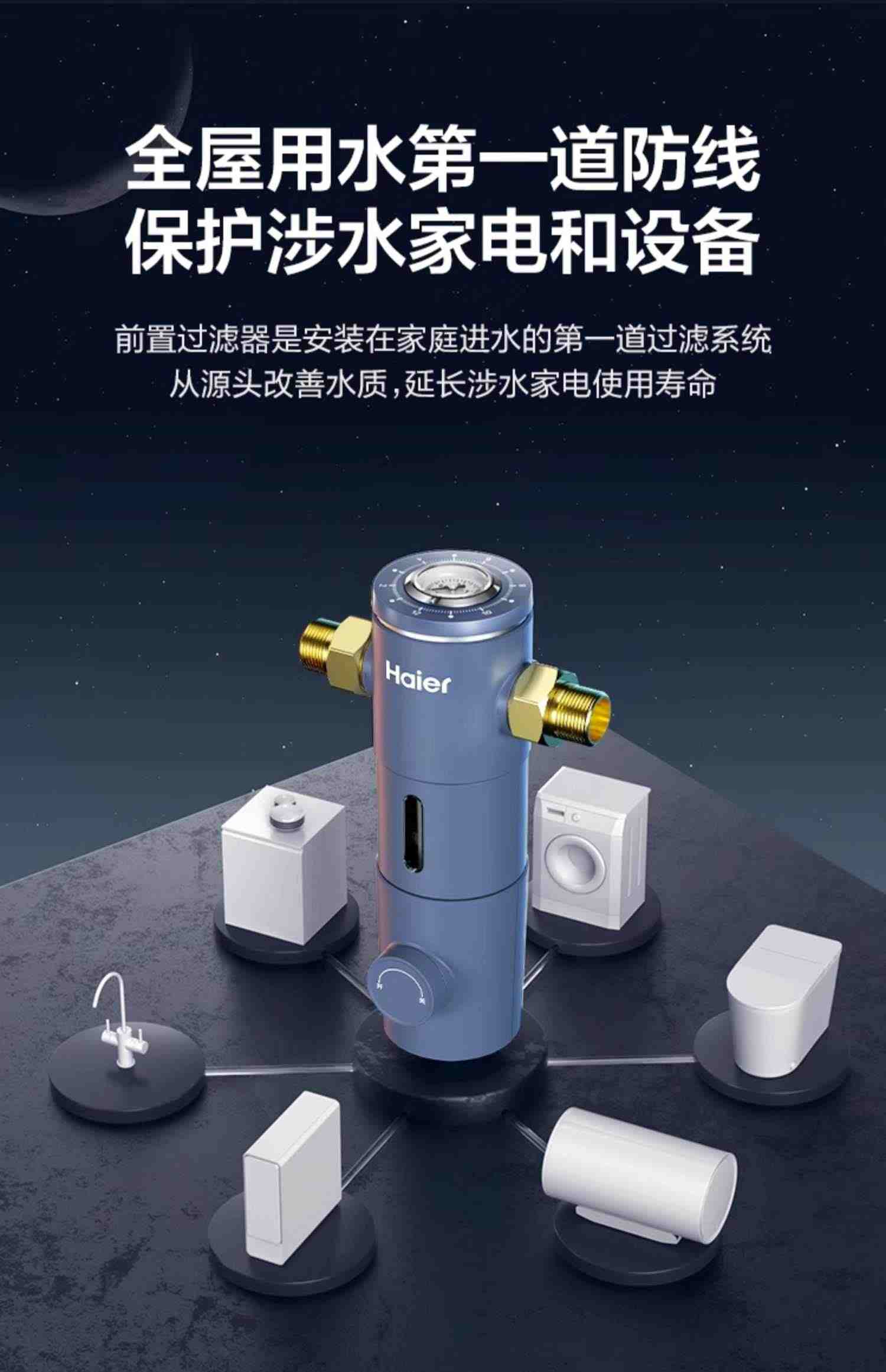 海尔前置过滤器水路保护反冲洗净水器家用全屋自来水滤水器HP-37