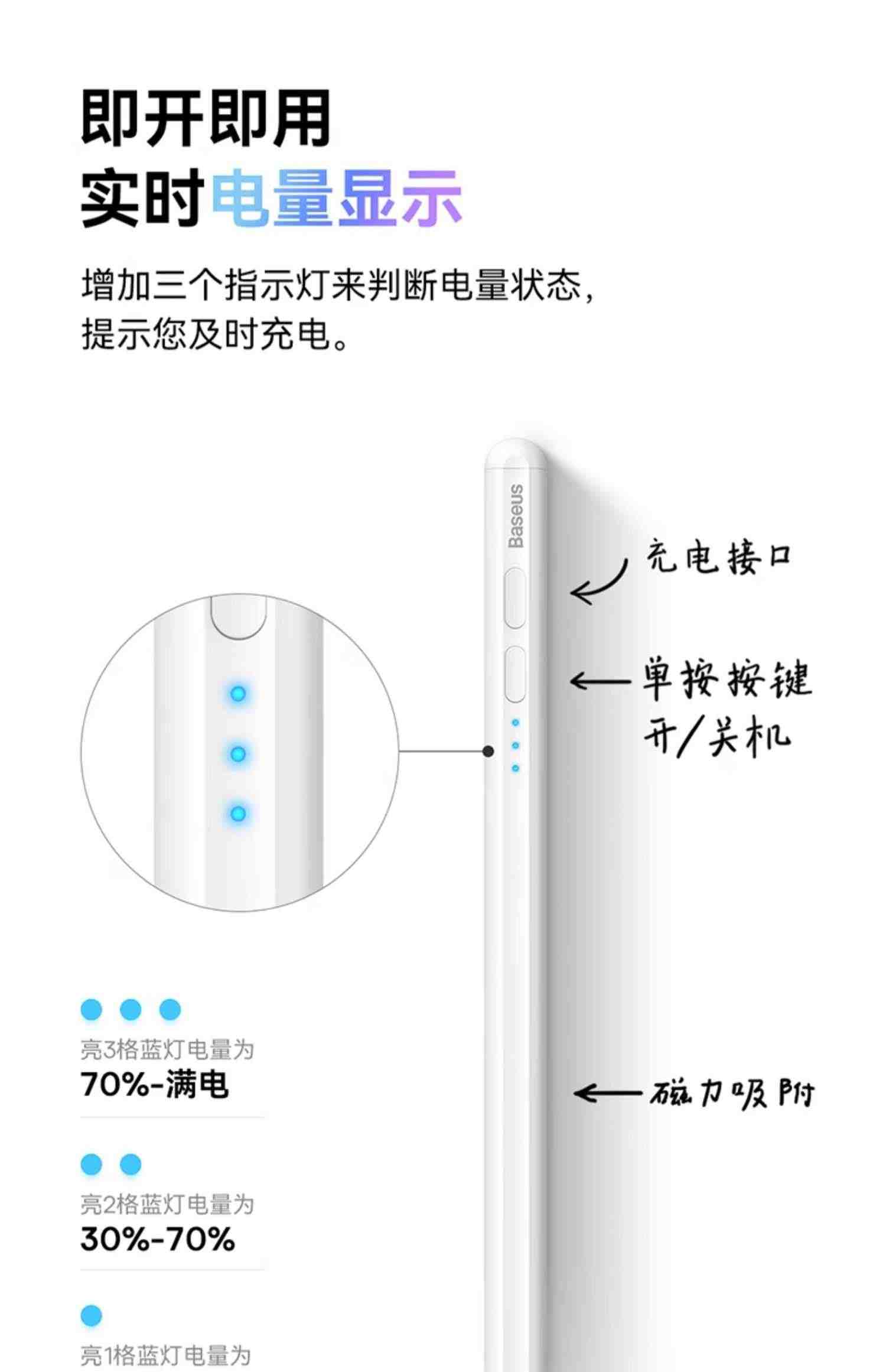 倍思apple pencil电容笔ipad触控笔防误触适用苹果一代2代ipadpencil触屏笔ipencil二代pro平板air手写笔平替