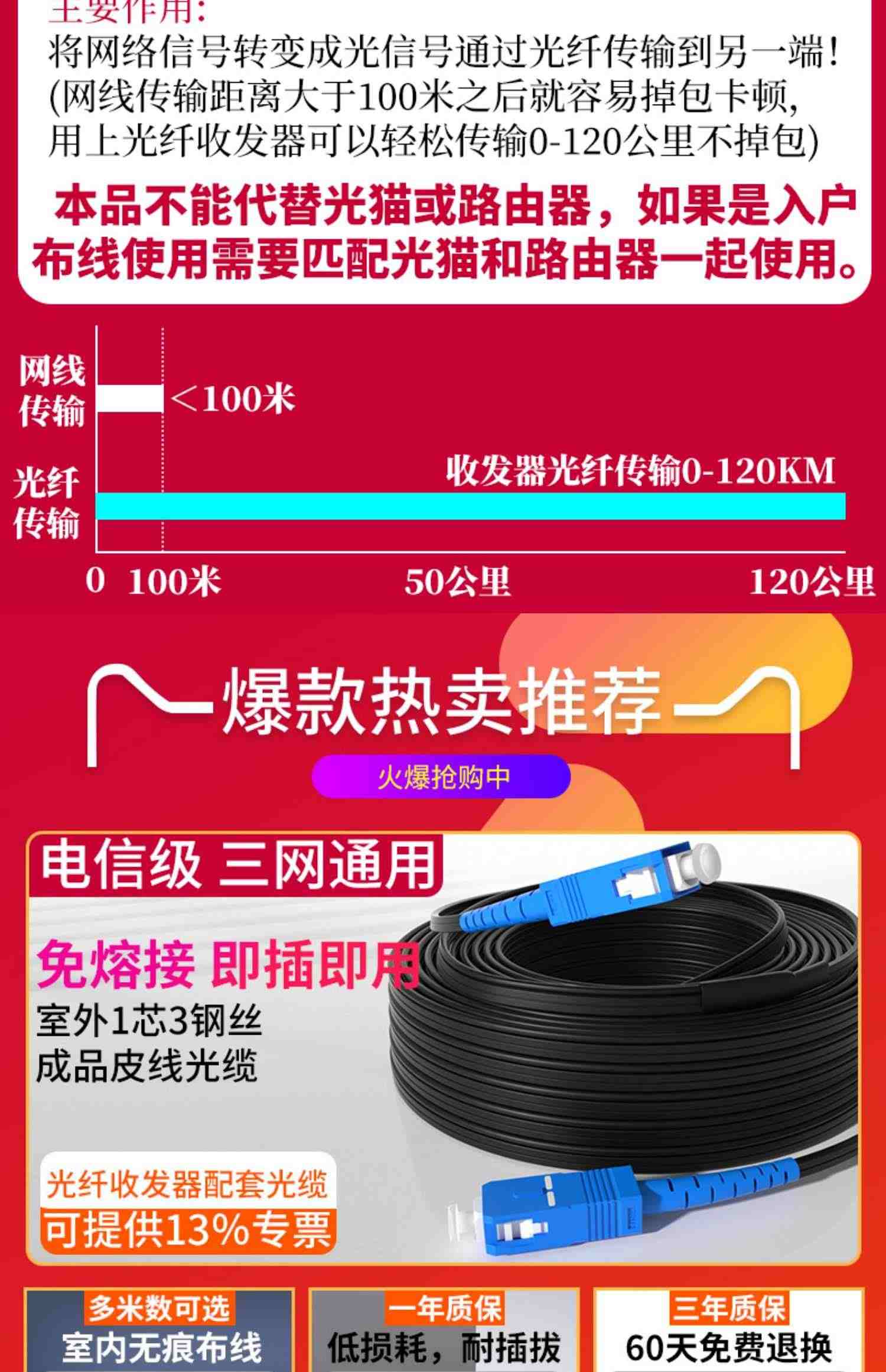 烽火天橙千兆光纤收发器一对百兆SC单模单纤光电转换器光纤转网线接口2/3/15/20公里视频监控网络