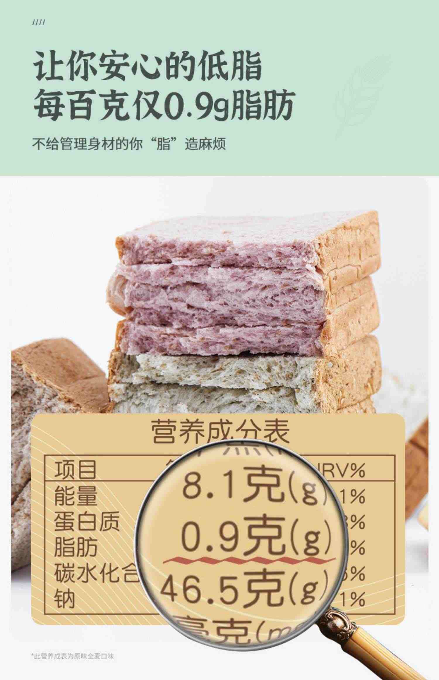 0脂肪黑麦全麦面包无糖精早餐吐司减0低脂肥代餐饱腹食品整箱欧包