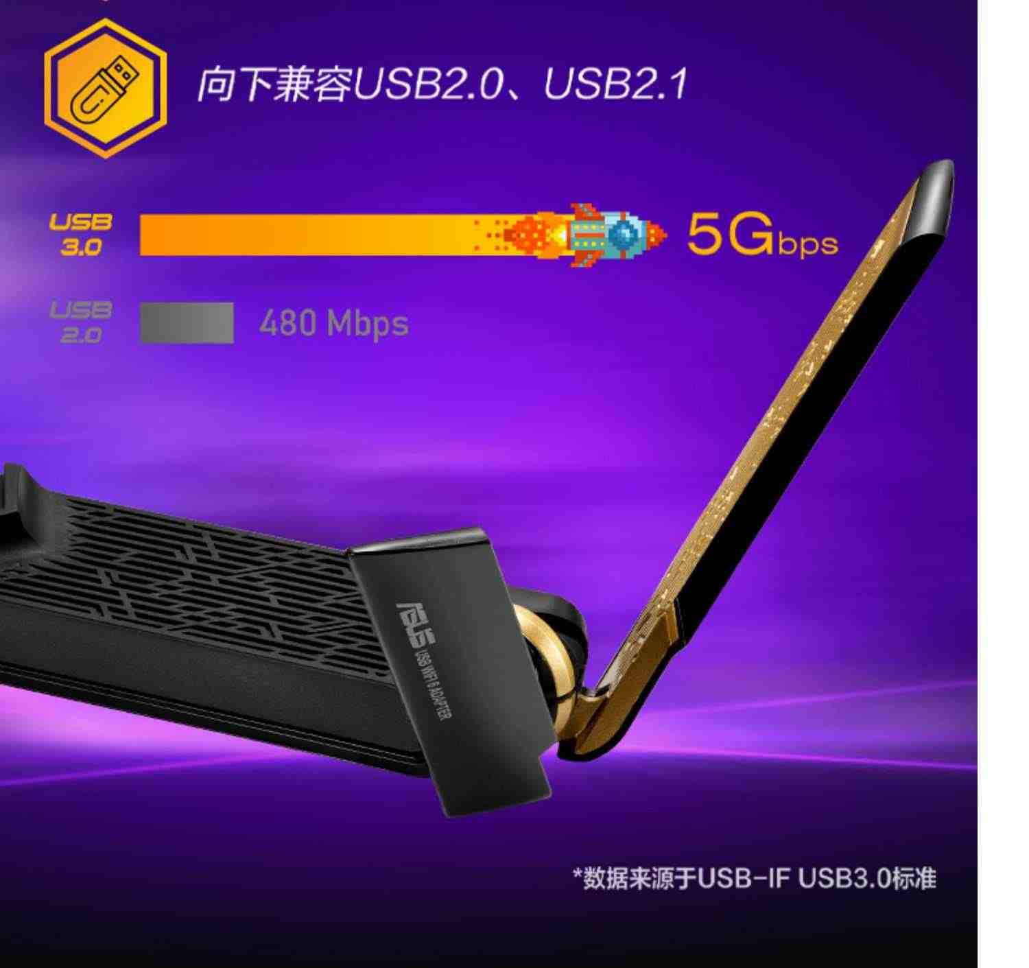 【首款USB3.0无线wifi6网卡】ASUS华硕USB-AX56 无线wifi6网卡接收器台式机笔记本电脑免驱动千兆5G双频外置