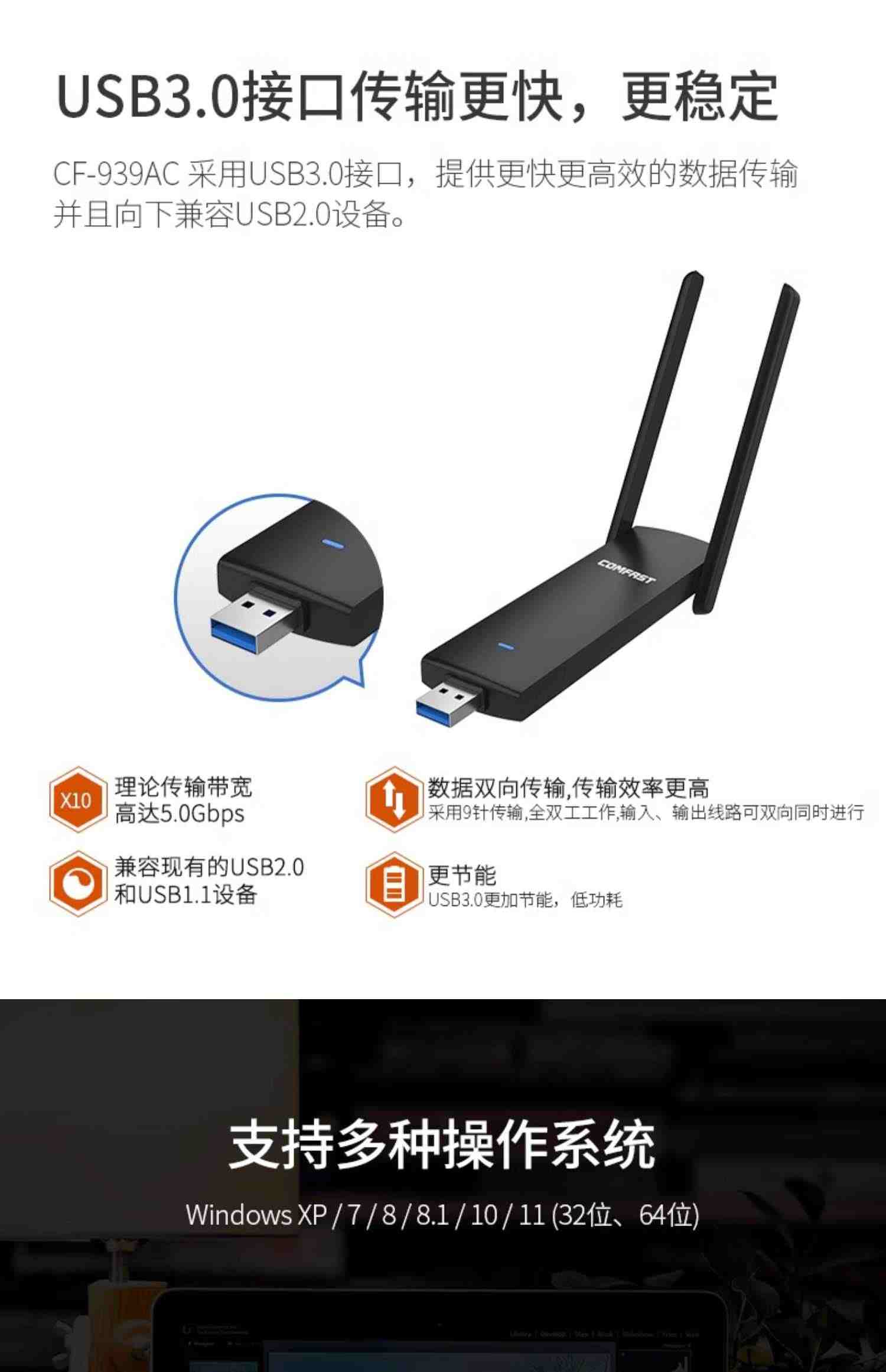 【电竞游戏网卡】COMFAST双频1900M无线网卡台式机千兆5G高速台式电脑wifi接收器外置笔记本USB3.0大功率WIFI