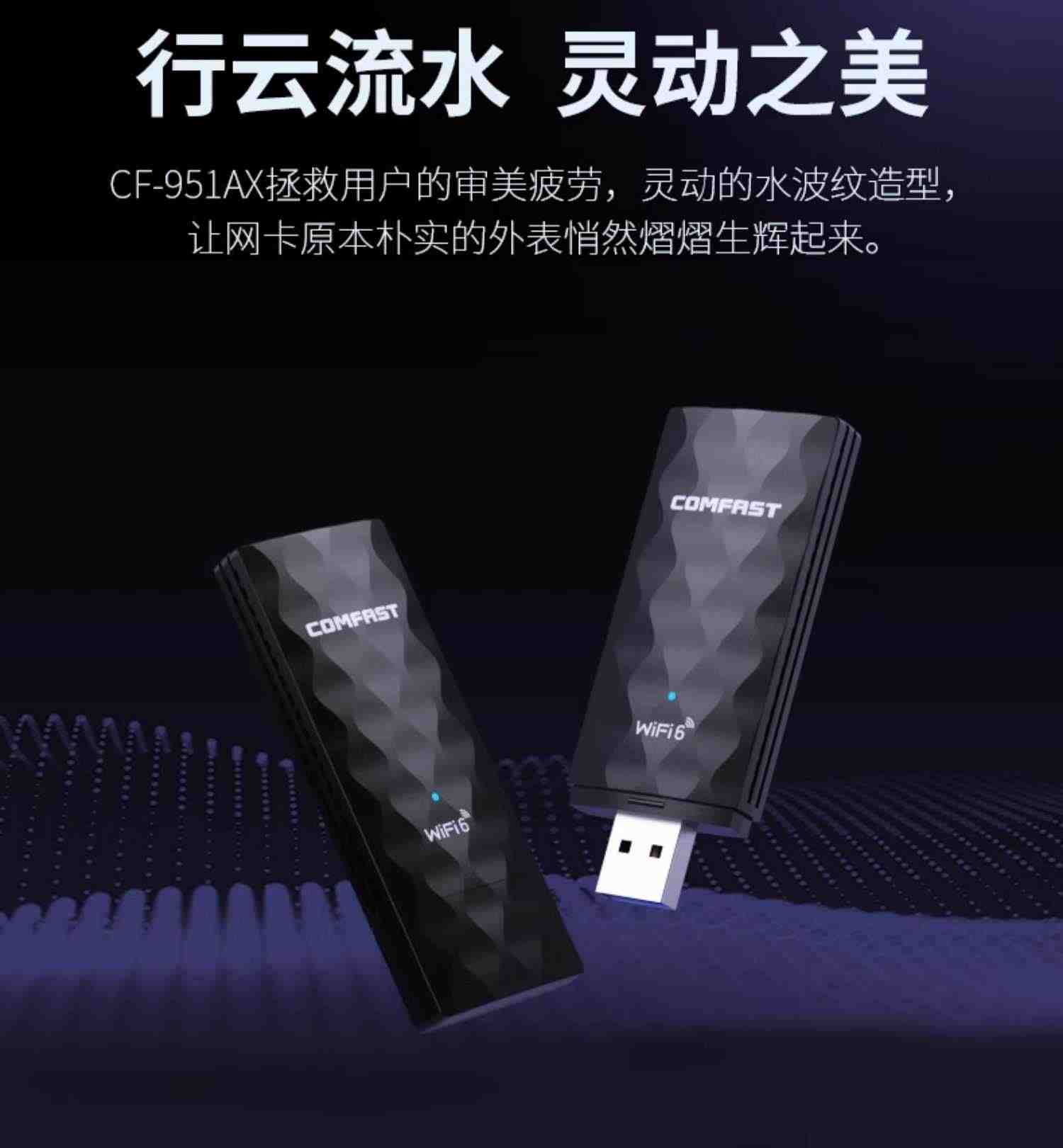 COMFAST CF-951AX WiFi6电竞无线网卡台式机千兆5G双频1800M信号穿墙外置USB3.0笔记本电脑wifi6接收器