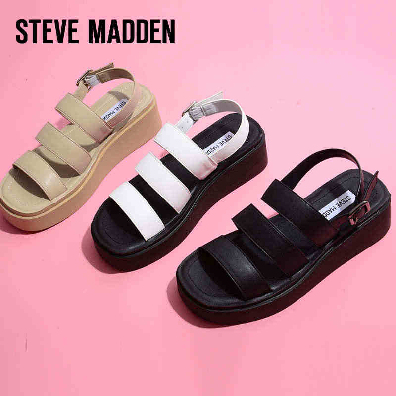 Steve Madden/思美登夏新款一字型松糕厚底露趾凉鞋女TERA...