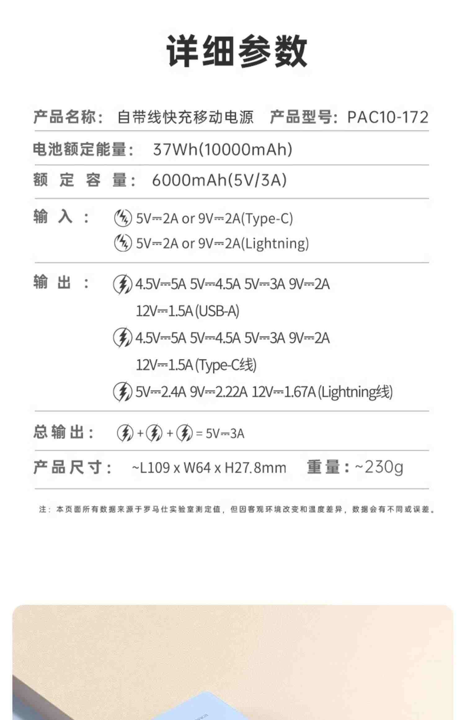 罗马仕20000毫安充电宝双自带线双向快充大容量1万小巧移动电源闪充适用华为苹果iphone小米oppo手机专用户外