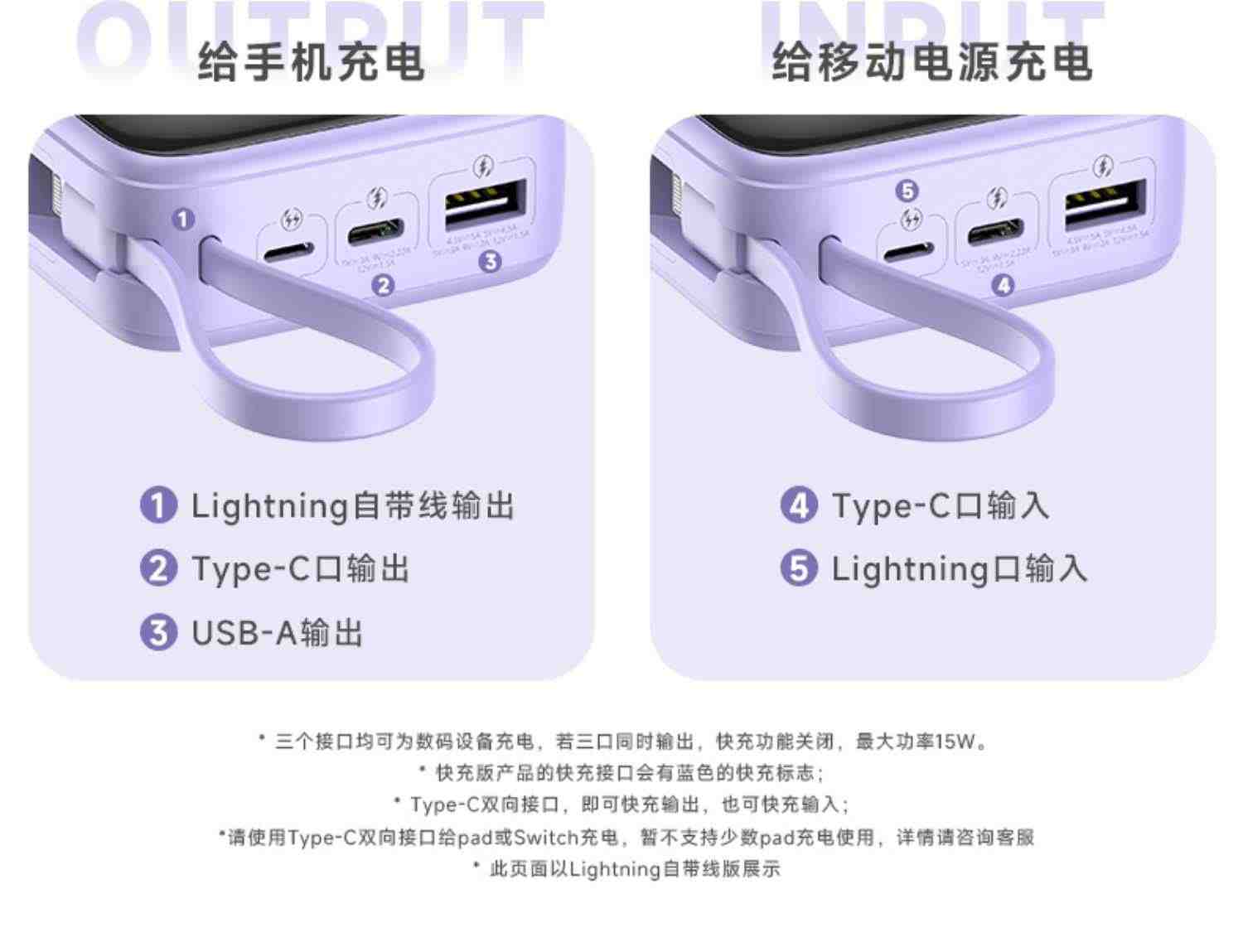 罗马仕充电宝小奶方20000毫安超大容量自带线1万迷你双向快充移动电源小巧便携适用于华为小米苹果手机专用