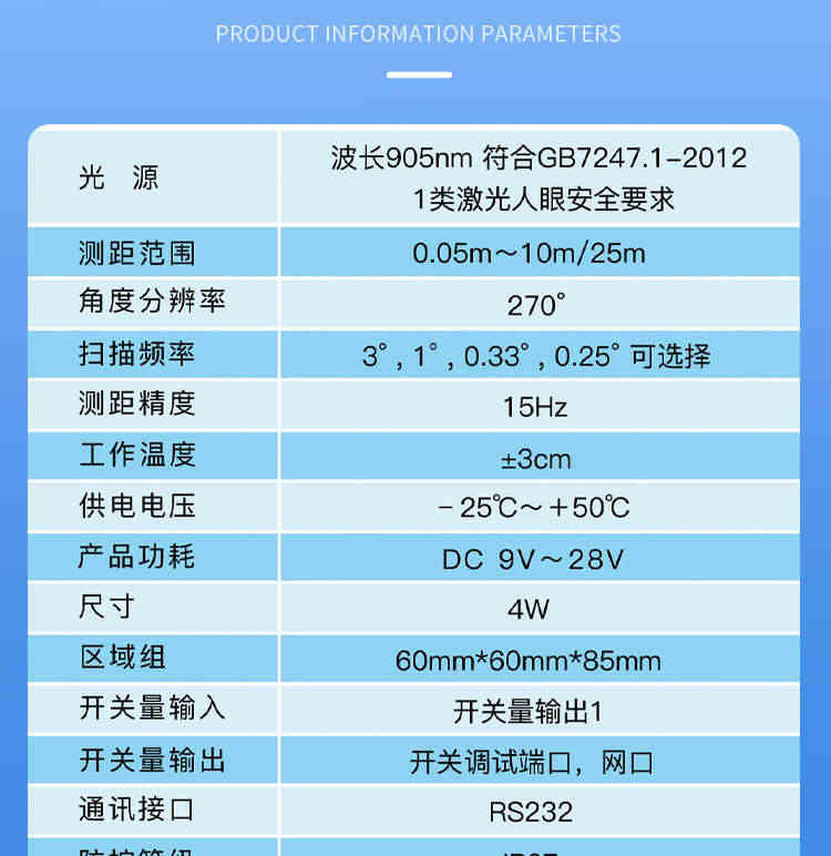 适/用TOF扫描仪激光厂机器人AGV避障单线传感器级激光雷达感应工