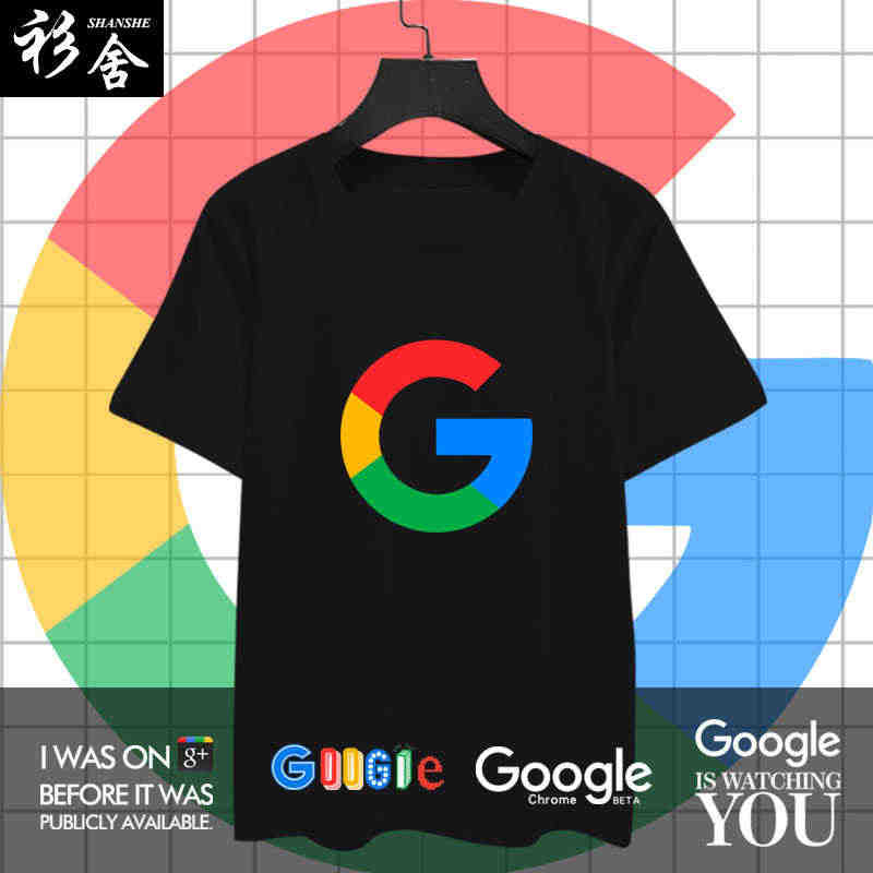 谷歌程序员google logo搜索引擎短袖T恤衫男女纯棉半袖宽松上衣...