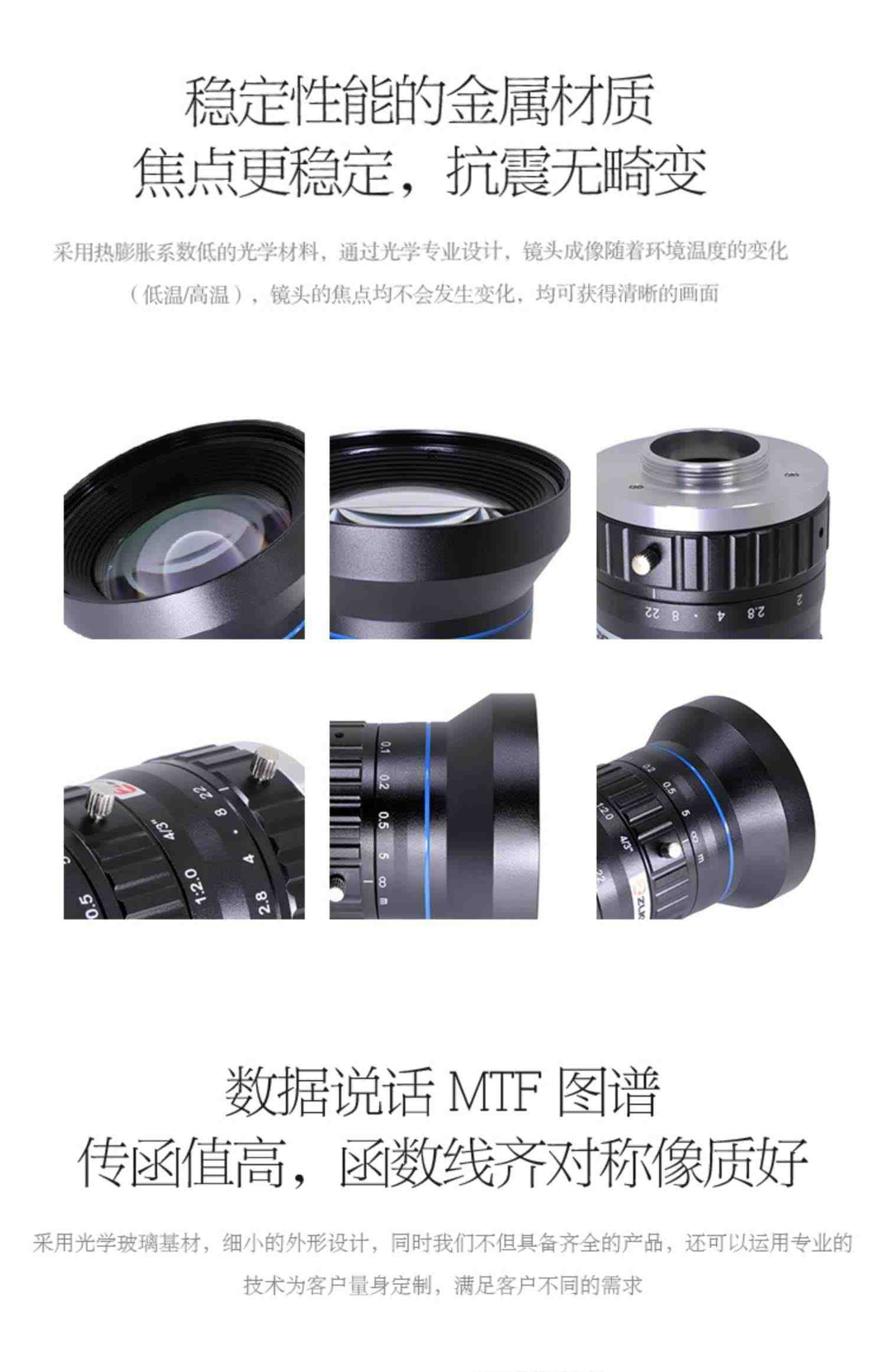 大靶面工业镜头16mm 4/3英寸工业相机1200万像素镜头C口检测镜头手动光圈扫码镜头自动化机器视觉CCD镜头厂家