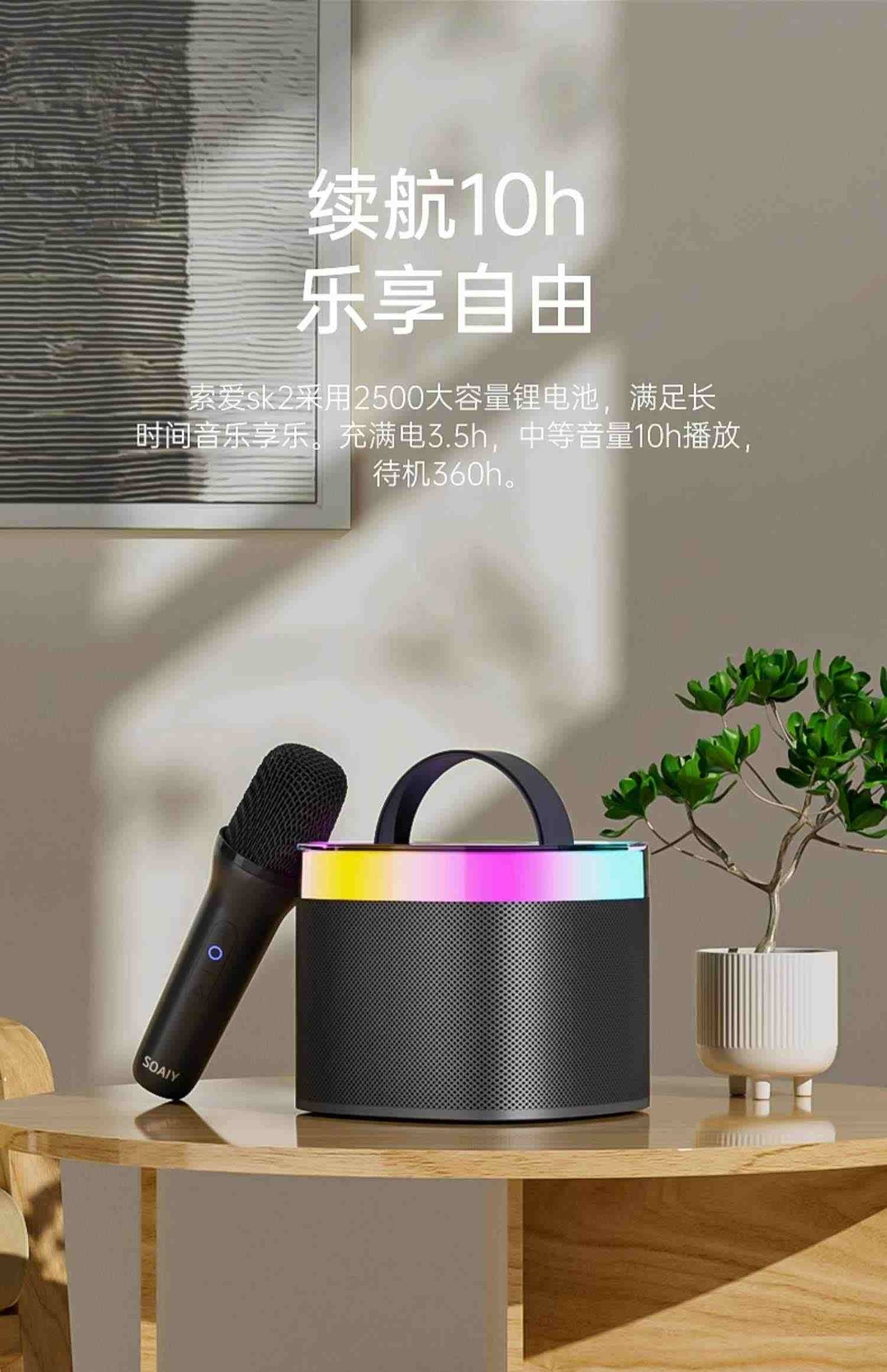 索爱SK2蓝牙音箱家用无线k歌音响话筒麦克风户外唱歌小型家庭ktv