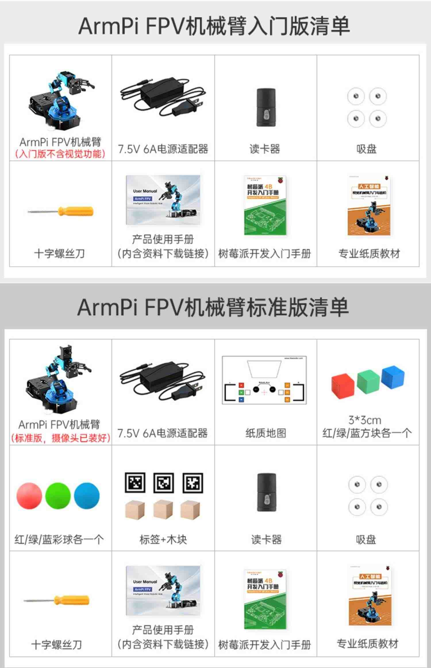 树莓派机械臂 ArmPi开源机械手臂AI视觉识别Python编程 ROS机器人