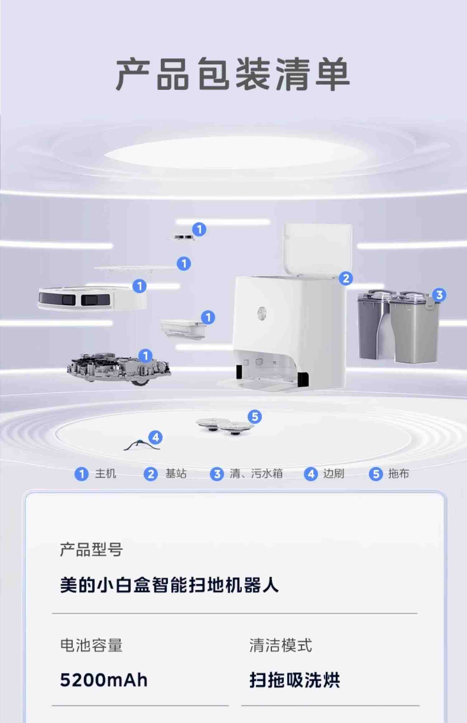 美的扫地机器人扫拖一体小白盒全自动智能家用自清洁免洗抹布W11