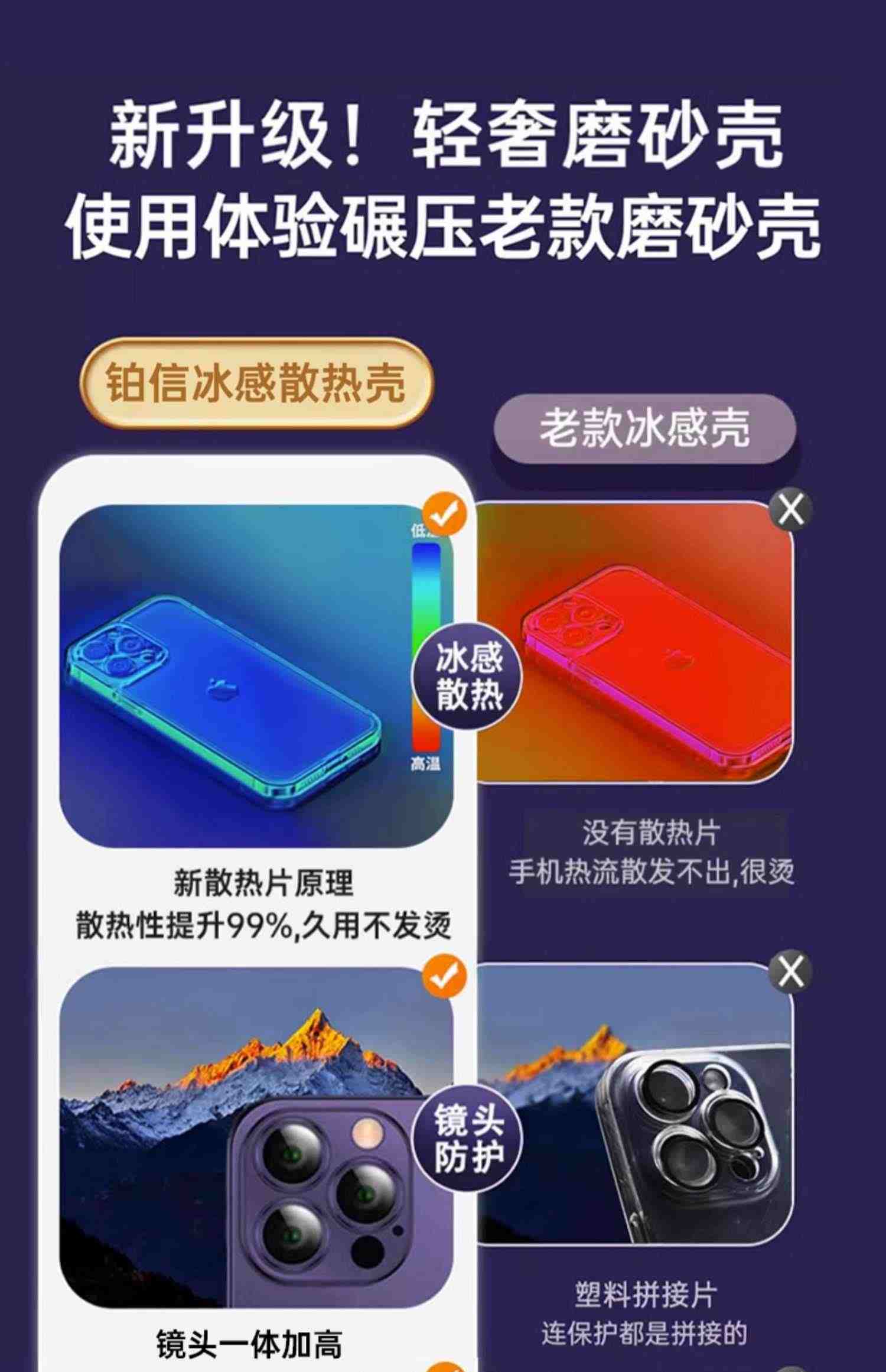 [冰感散热]适用苹果14promax手机壳iphone13新款保护套12磨砂11透明plus高级感xs超薄r全包防摔pm男女por外+