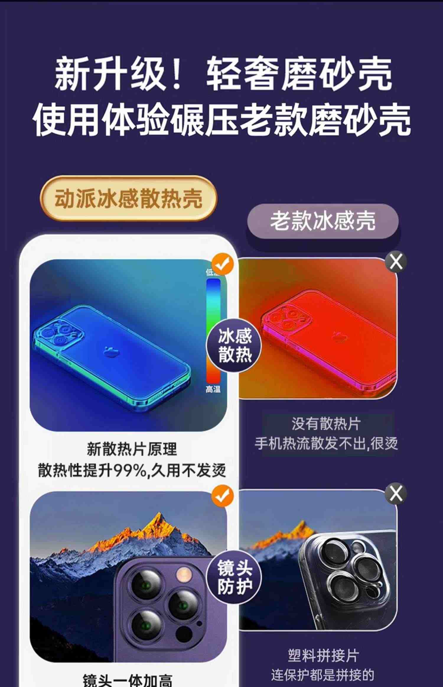 [冰砂散热]适用苹果14promax手机壳iphone13新款保护套12磨砂11透明超薄plus高级感xs防摔r全包por男女ip外+