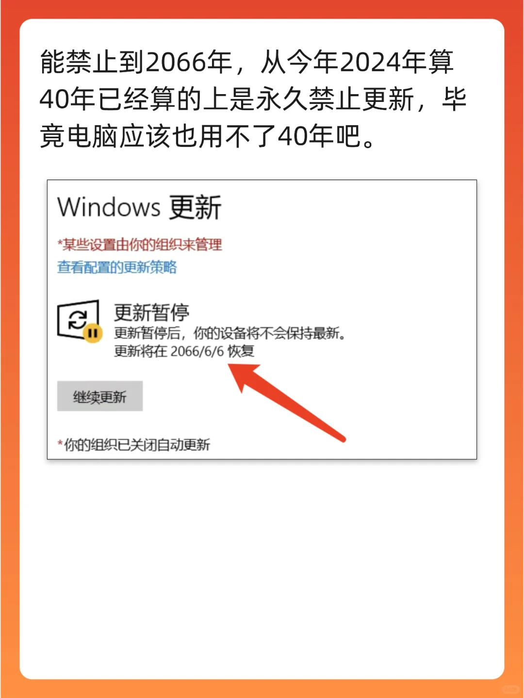 🚫一键让win10/11系统禁止更新到2066年！